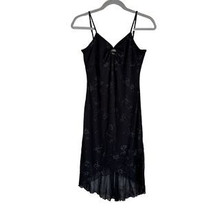 Vintage Taboo Y2K Womens Hi Low Slip Dress Medium Black Silver Whimsigoth Fairy